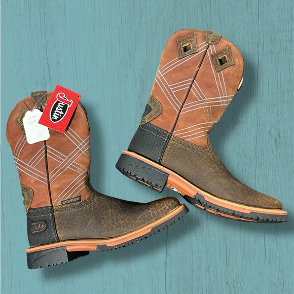Men’s Justin Brown Leather Waterproof Boots